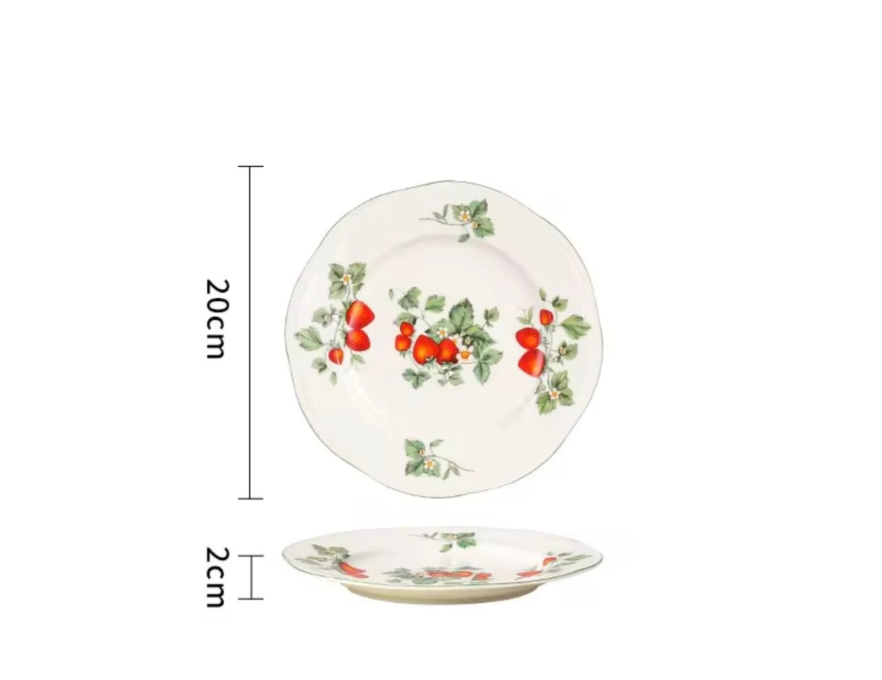 Birdy Fine Bone China Strawberry Quarter Plate dimensions 20 cm x 2 cm featuring elegant botanical strawberry design and premium fine bone china.