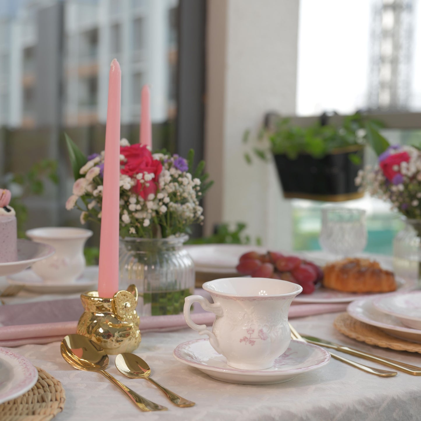 Vintage Pink Fleur Ceramic Cup & Saucer