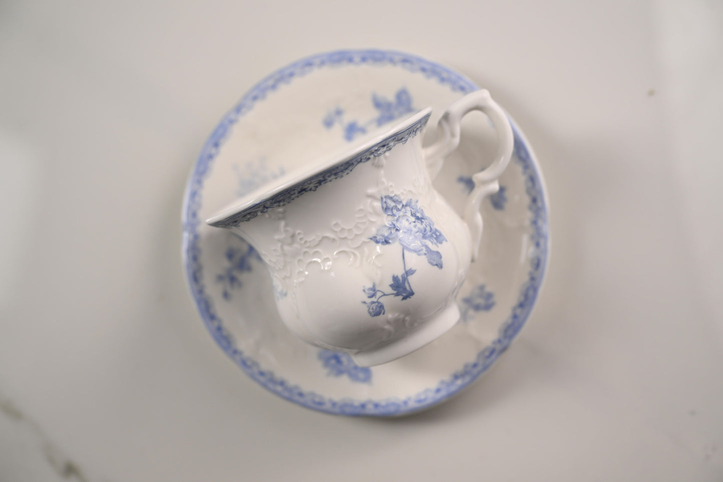 Vintage Blue Fleur Ceramic Cup & Saucer