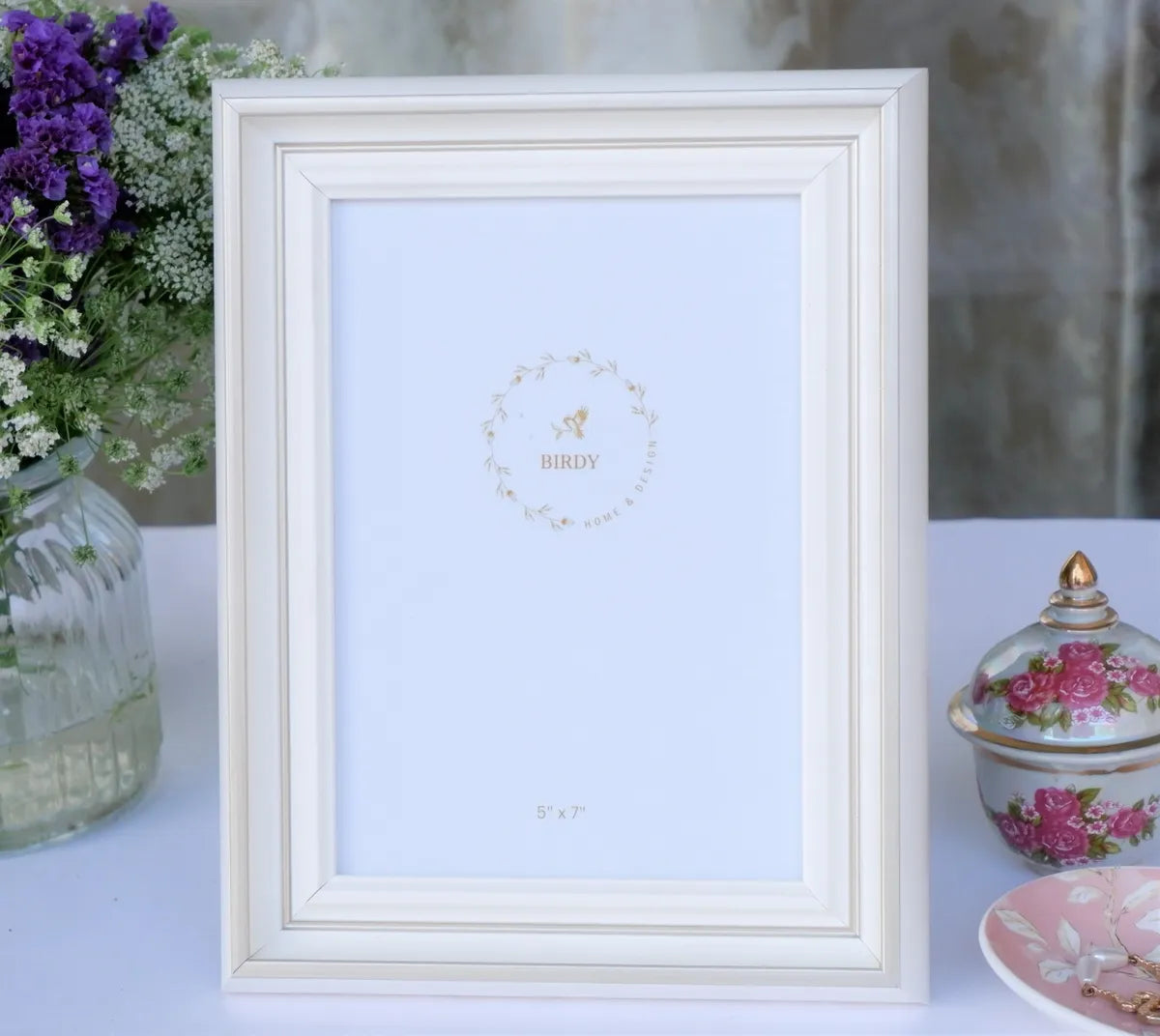 Dainty White & Gold Picture Frame