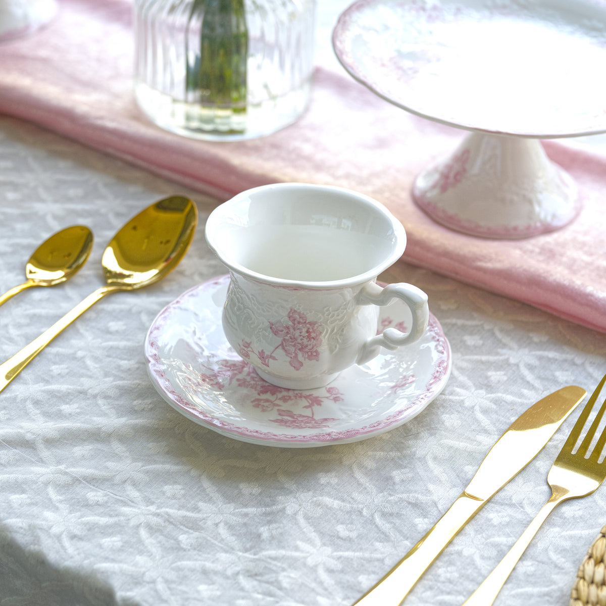 Vintage Pink Fleur Ceramic Cup & Saucer