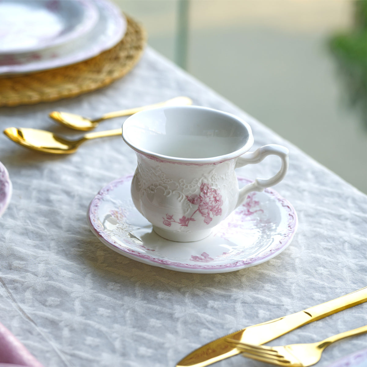 Vintage Pink Fleur Ceramic Cup & Saucer