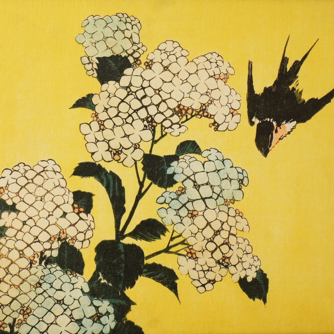Katushika Hokusai’s “Hydrangeas and Swallow”