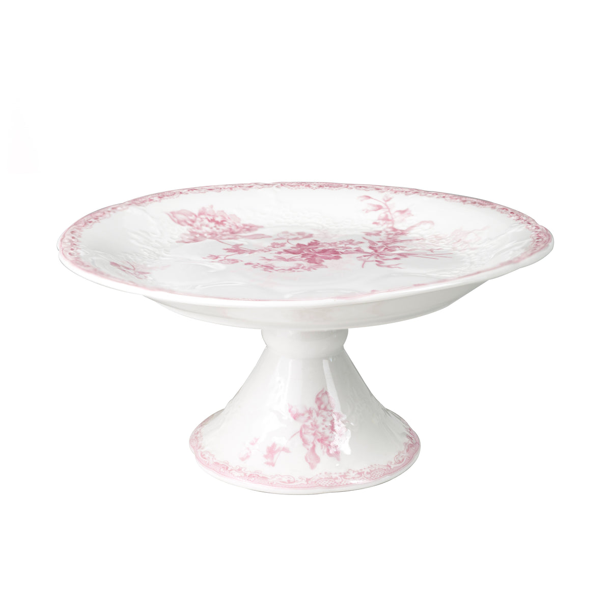 Vintage Pink Fleur Ceramic Cake Stand