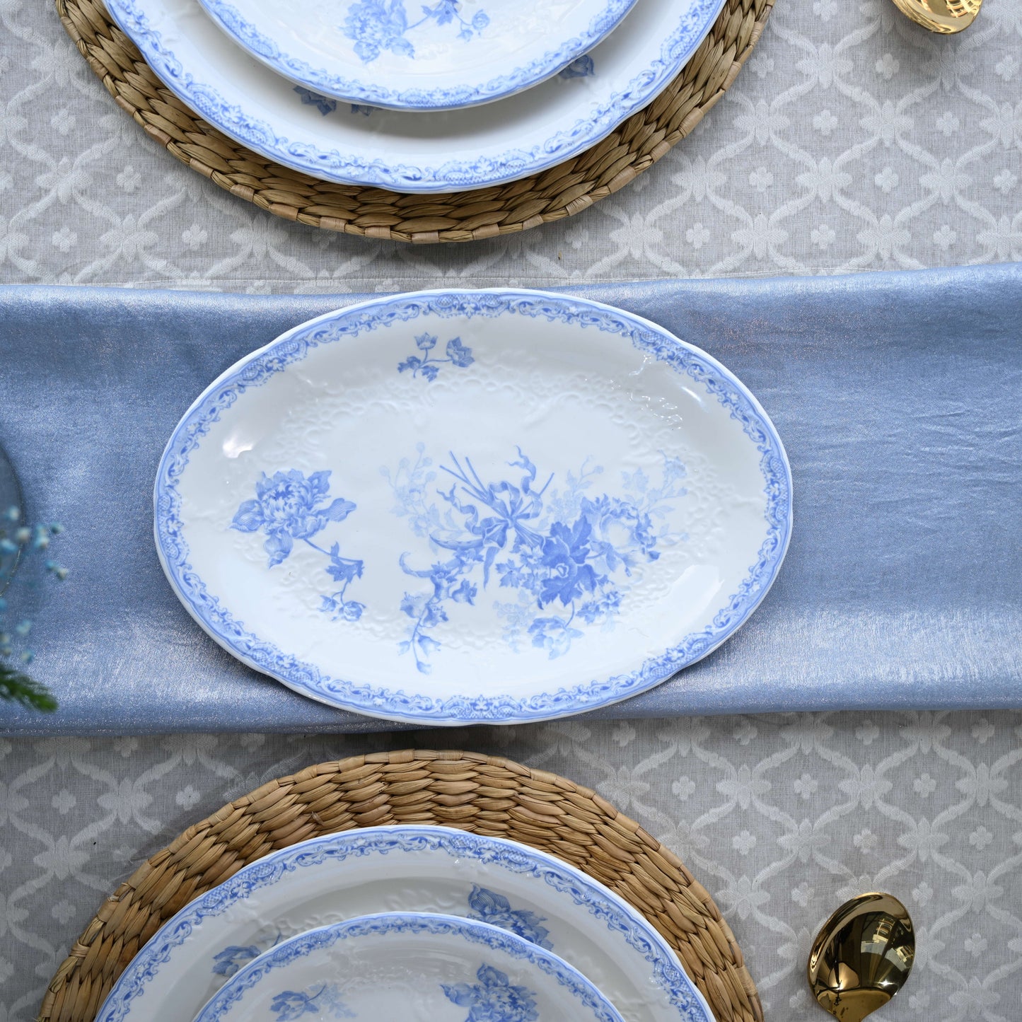 Vintage Blue Fleur Ceramic Serving Platter