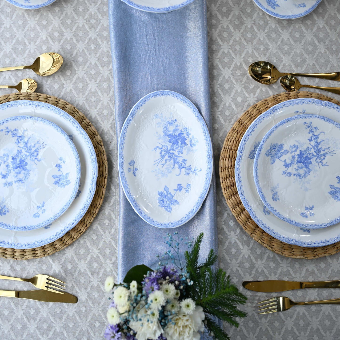 Vintage Blue Fleur Ceramic Serving Platter
