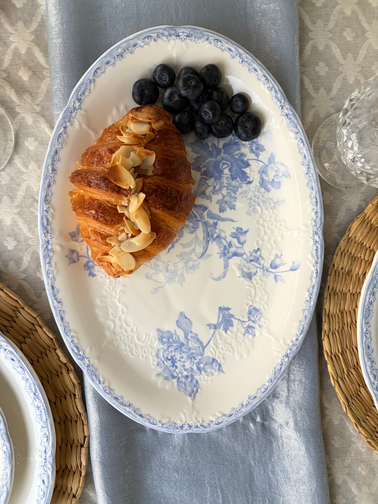 Vintage Blue Fleur Ceramic Serving Platter