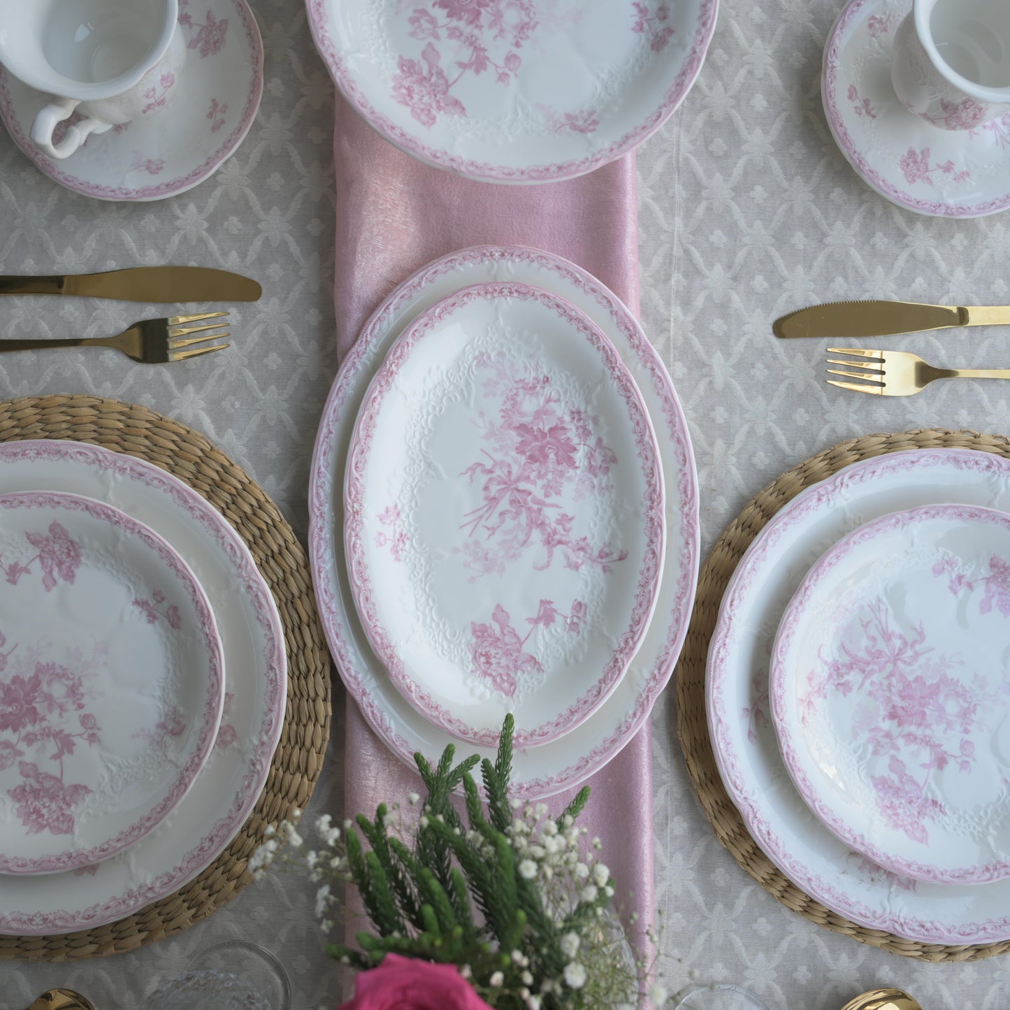 Vintage Pink Fleur Ceramic Serving Platter