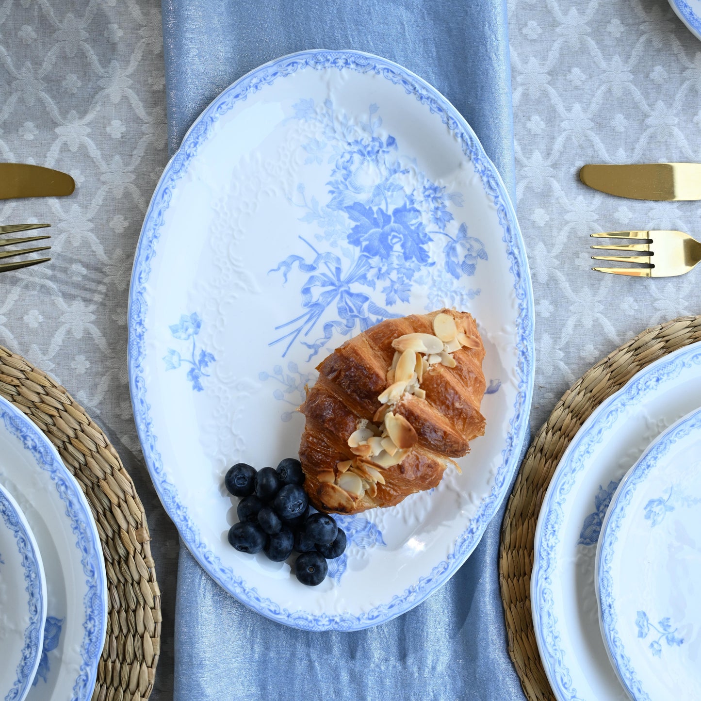 Vintage Blue Fleur Ceramic Serving Platter