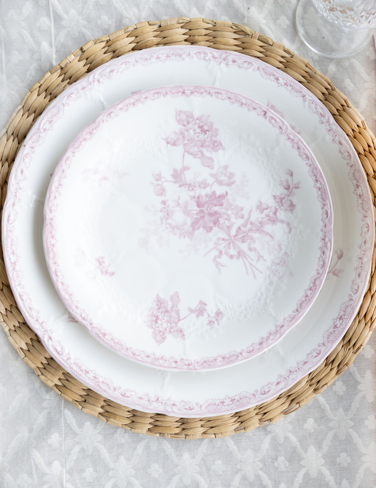 Vintage Pink Fleur Ceramic Dinner Plate