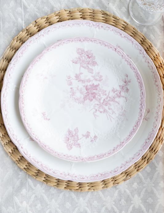 Vintage Pink Fleur Ceramic Round Plate