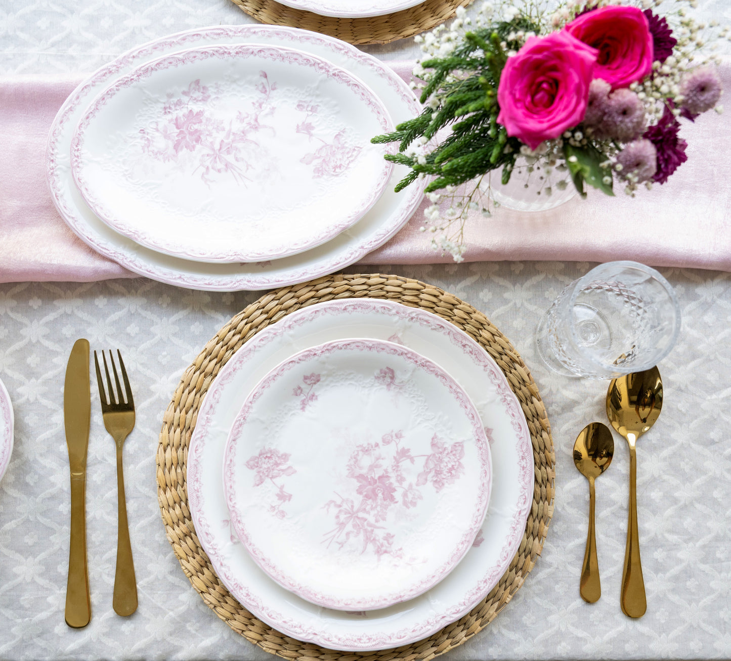 Vintage Pink Fleur Ceramic Dinner Plate