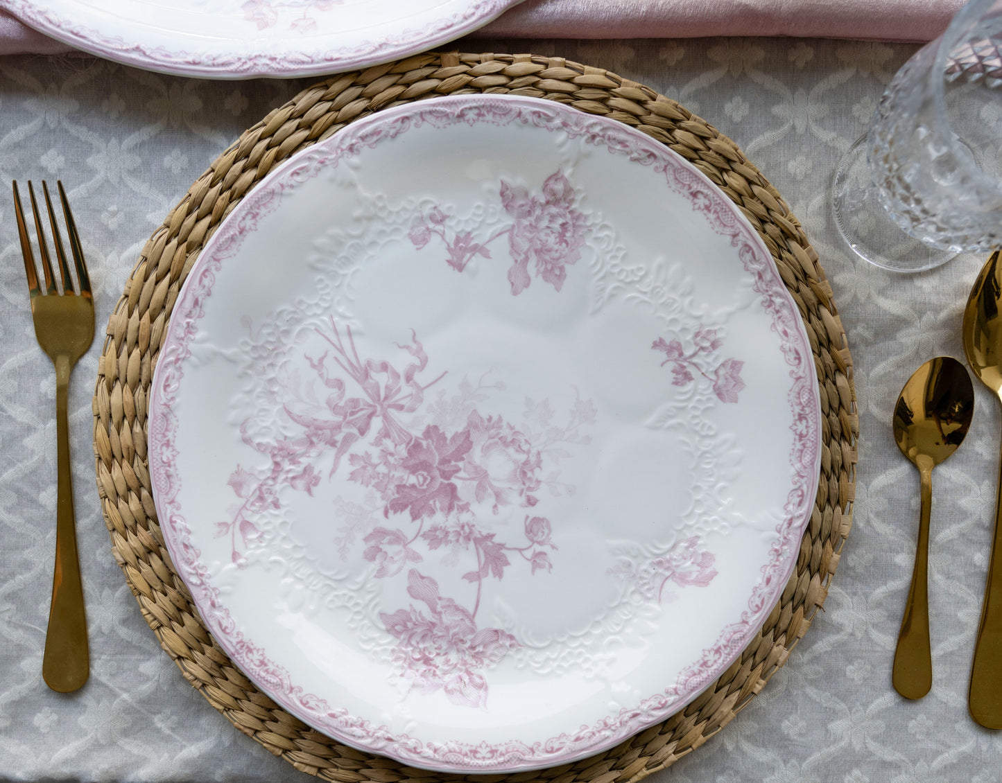 Vintage Pink Fleur Ceramic Dinner Plate