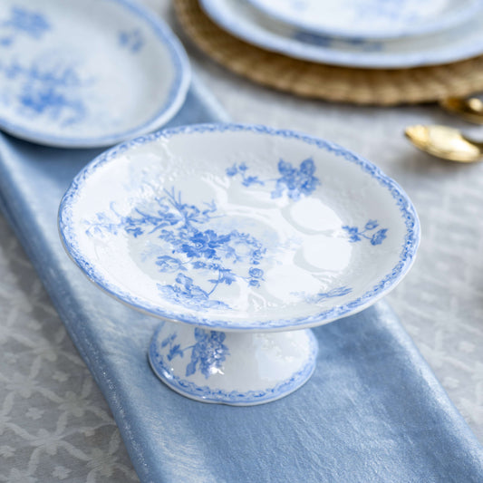Vintage Blue Fluer Ceramic Cake Stand