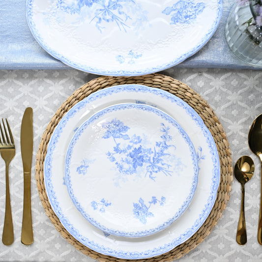 Vintage Blue Fleur Ceramic Round Plate