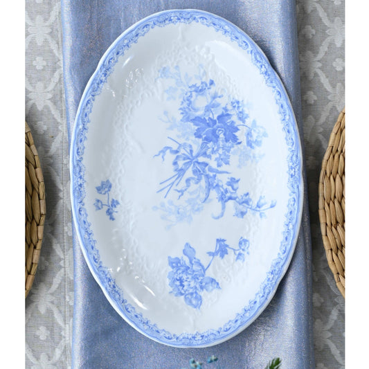 Vintage Blue Fleur Ceramic Serving Platter