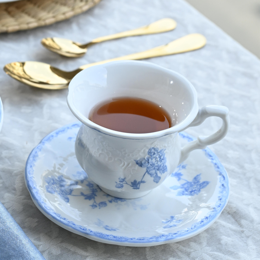 Vintage Blue Fleur Ceramic Cup & Saucer
