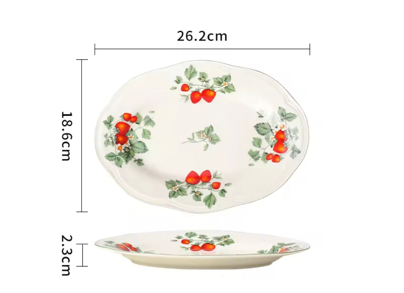 Birdy Fine Bone China Strawberry Print Oval Plate dimensions 26.2 cm x 18.6 cm x 2.3 cm with elegant botanical design premium serving plate.