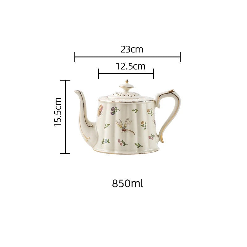 Bone china enchanted gardens teapot dimensions 23cm x 12.5cm x 15.5cm, 850ml capacity