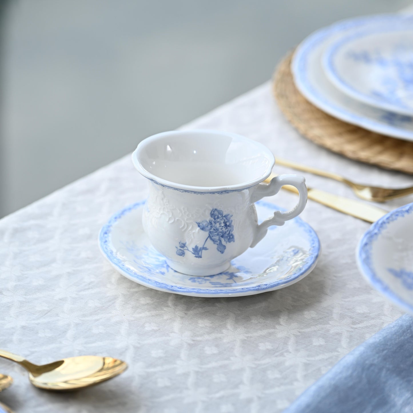 Vintage Blue Fleur Ceramic Cup & Saucer