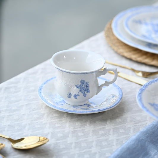 Vintage Blue Fleur Ceramic Cup & Saucer