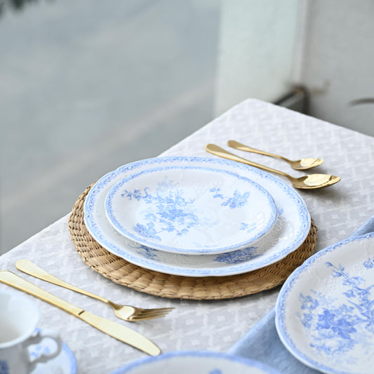 Vintage Blue Fleur Ceramic Round Plate