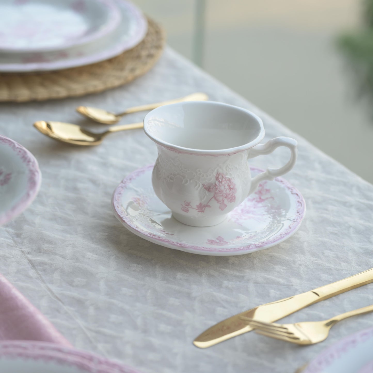Vintage Pink Fleur Ceramic Cup & Saucer
