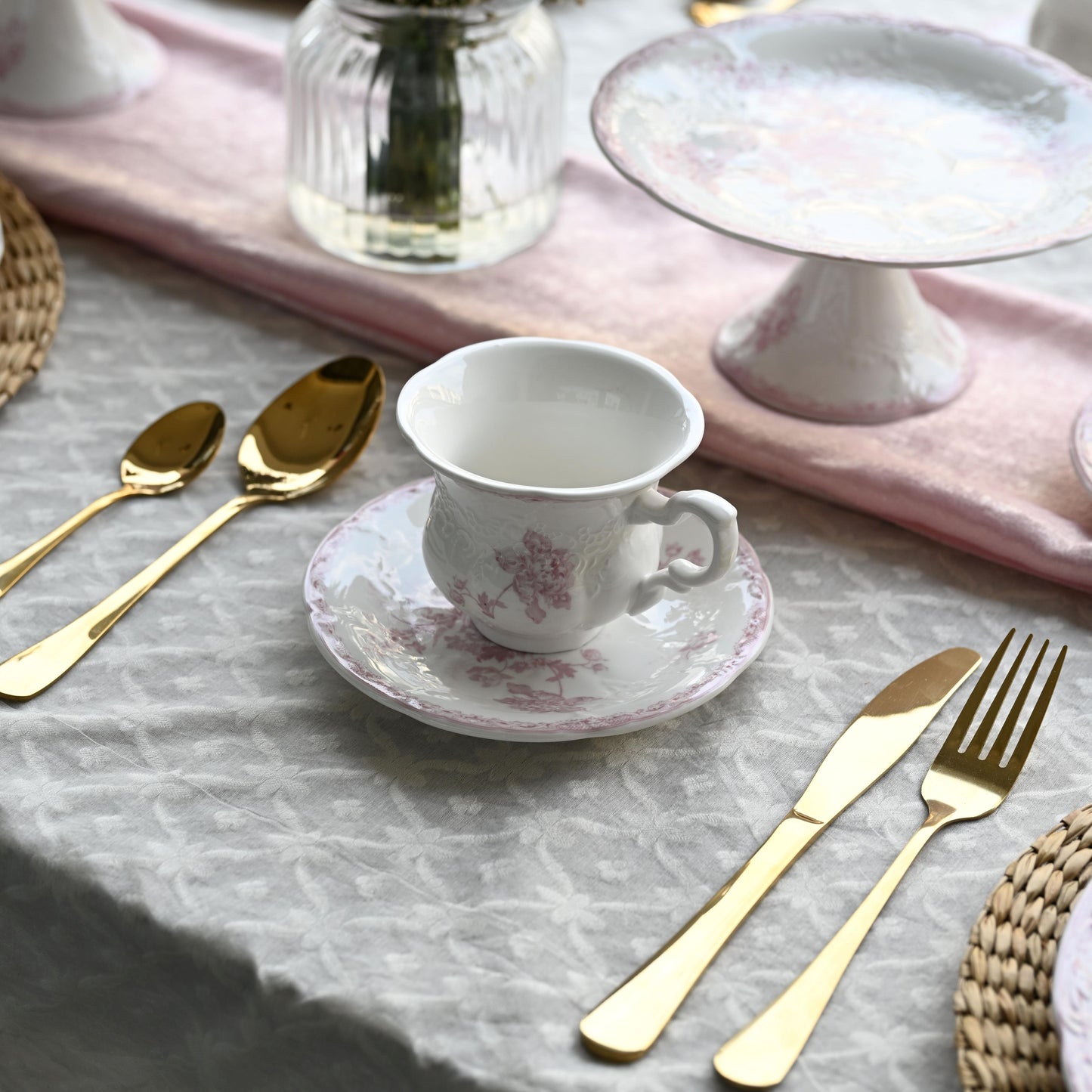 Vintage Pink Fleur Ceramic Cup & Saucer