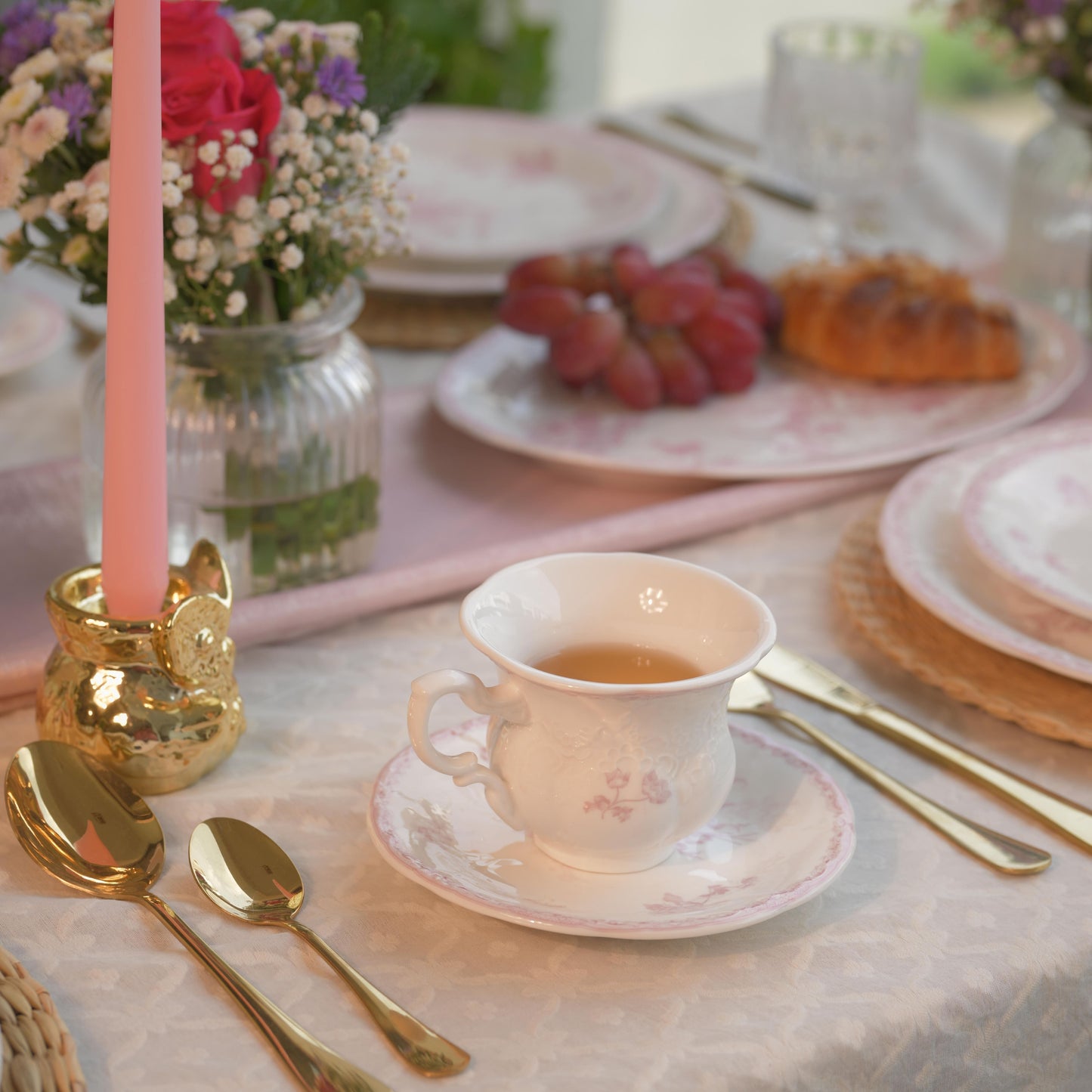 Vintage Pink Fleur Ceramic Cup & Saucer