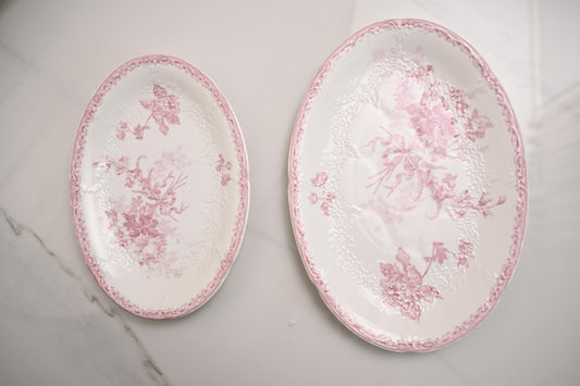 Vintage Pink Fleur Ceramic Serving Platter