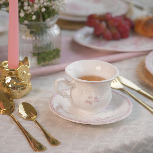 Vintage Pink Fleur Ceramic Cup & Saucer