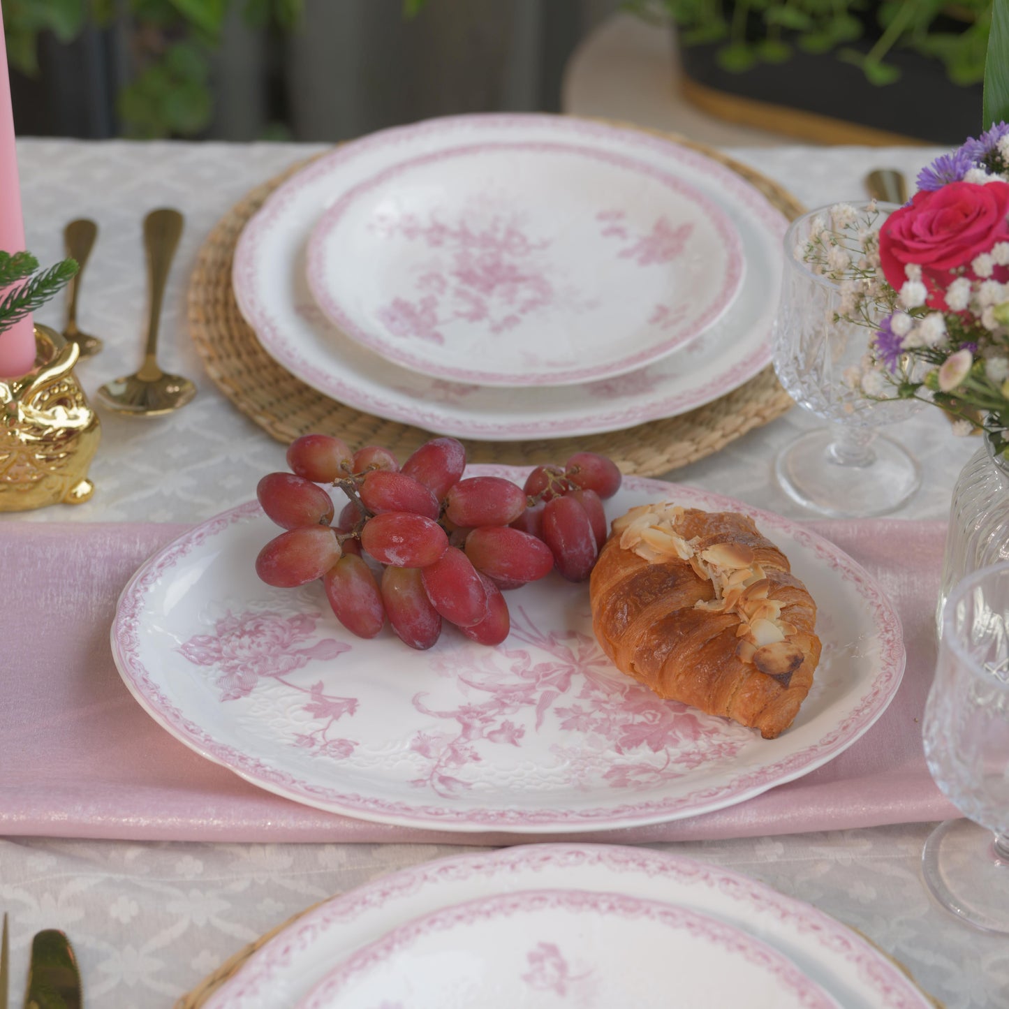 Vintage Pink Fleur Ceramic Serving Platter