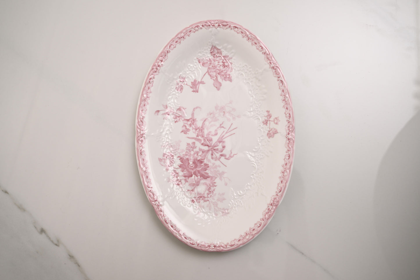 Vintage Pink Fleur Ceramic Serving Platter