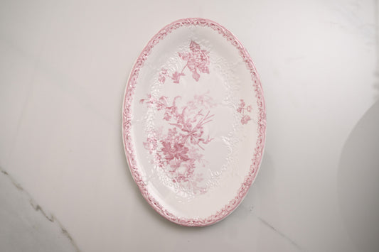 Vintage Pink Fleur Ceramic Serving Platter