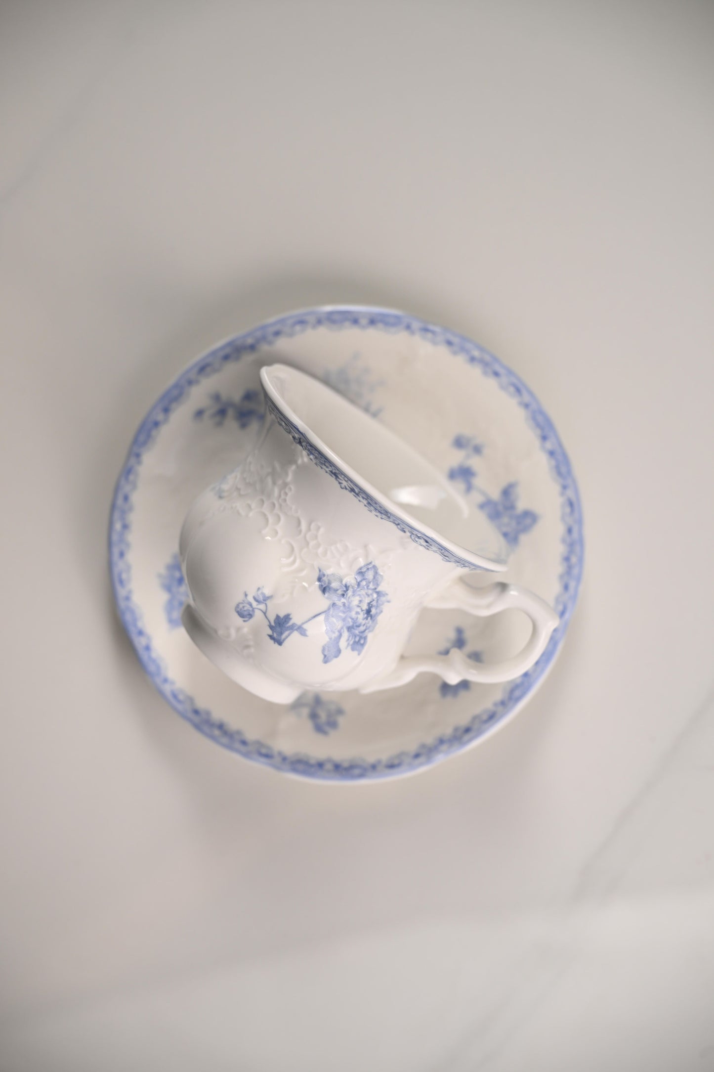Vintage Blue Fleur Ceramic Cup & Saucer
