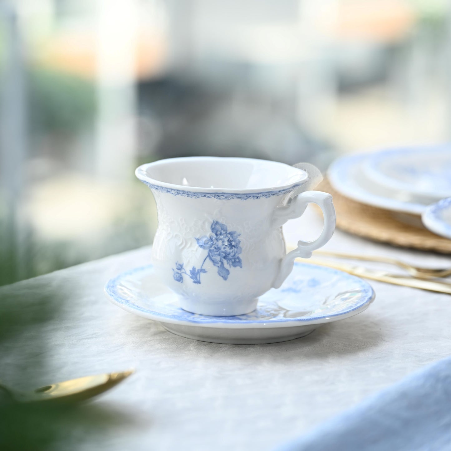 Vintage Blue Fleur Ceramic Cup & Saucer