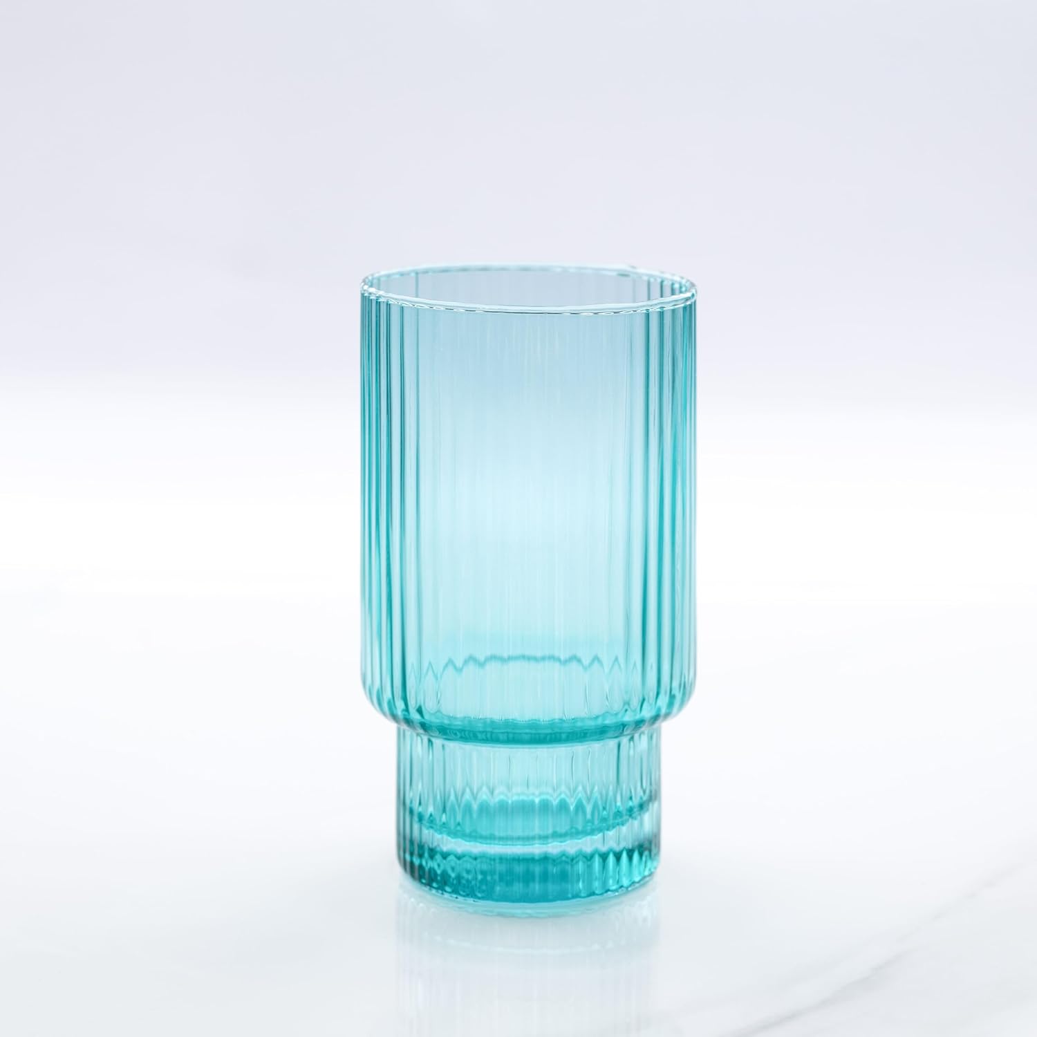 tall glass ribbed aqua drinking glasses
